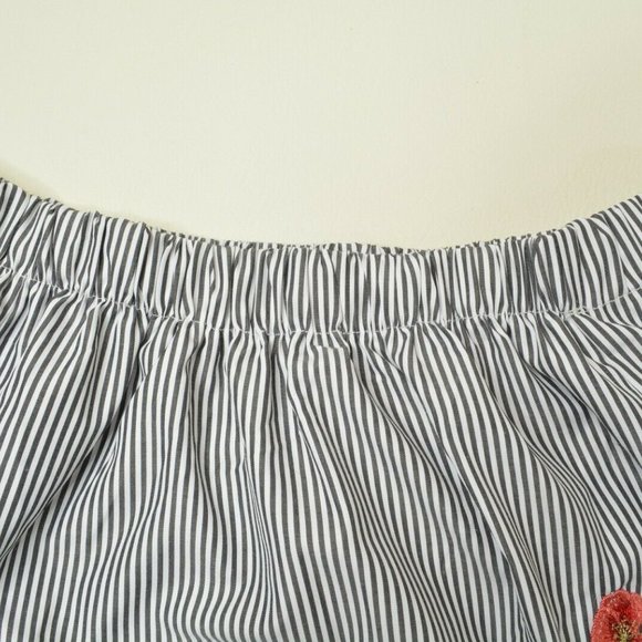 ROOMMATES Sz S Women OFF Shoulder STRIPE Flower EMBROIDER Flare ANGEL Sleeve TOP - Picture 4 of 9